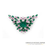 Emerald with Pink Sapphire & Diamonds Brooch cum Pendant - Emerald House Jaipur