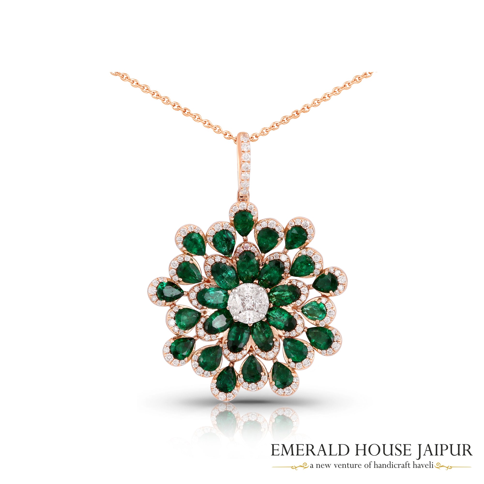 Floral Emerald & Diamonds Pendant cum Brooch - Emerald House Jaipur