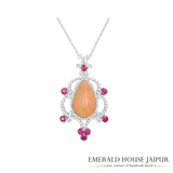 Floral Opal with Rubies & Diamonds Pendant cum Brooch - Emerald House Jaipur