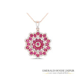 Floral Ruby & Diamonds Brooch cum Pendant - Emerald House Jaipur