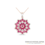 Floral Ruby & Diamonds Brooch cum Pendant - Emerald House Jaipur