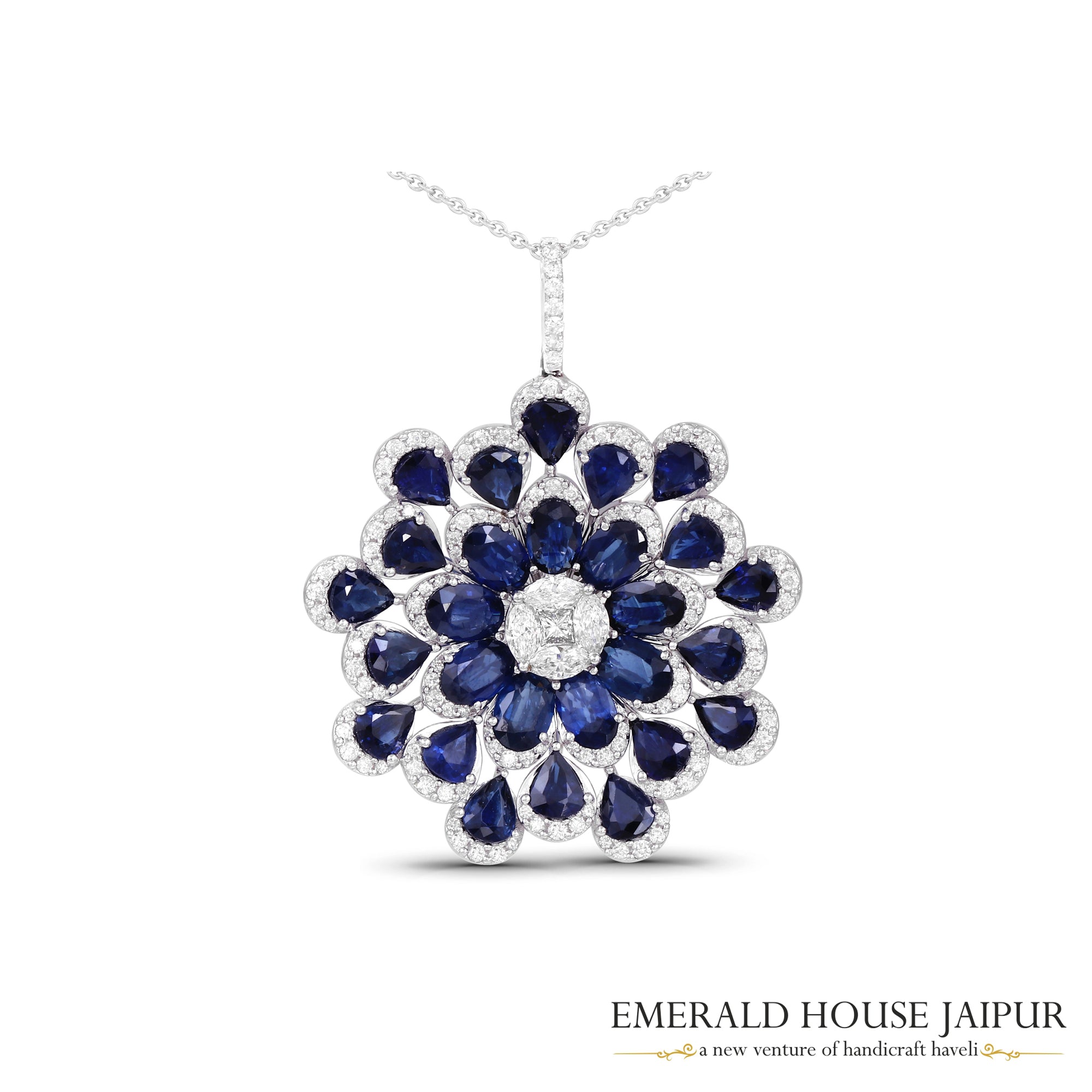 Floral Sapphire Brooch cum Pendant - Emerald House Jaipur