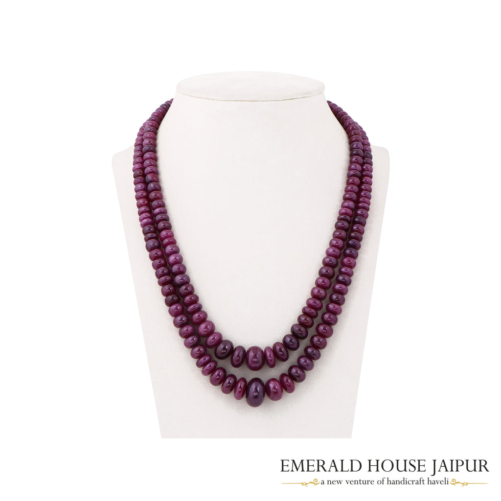 Gradually Set Mozambique Ruby Double Beads Necklace Round Tumble - Emerald House Jaipur