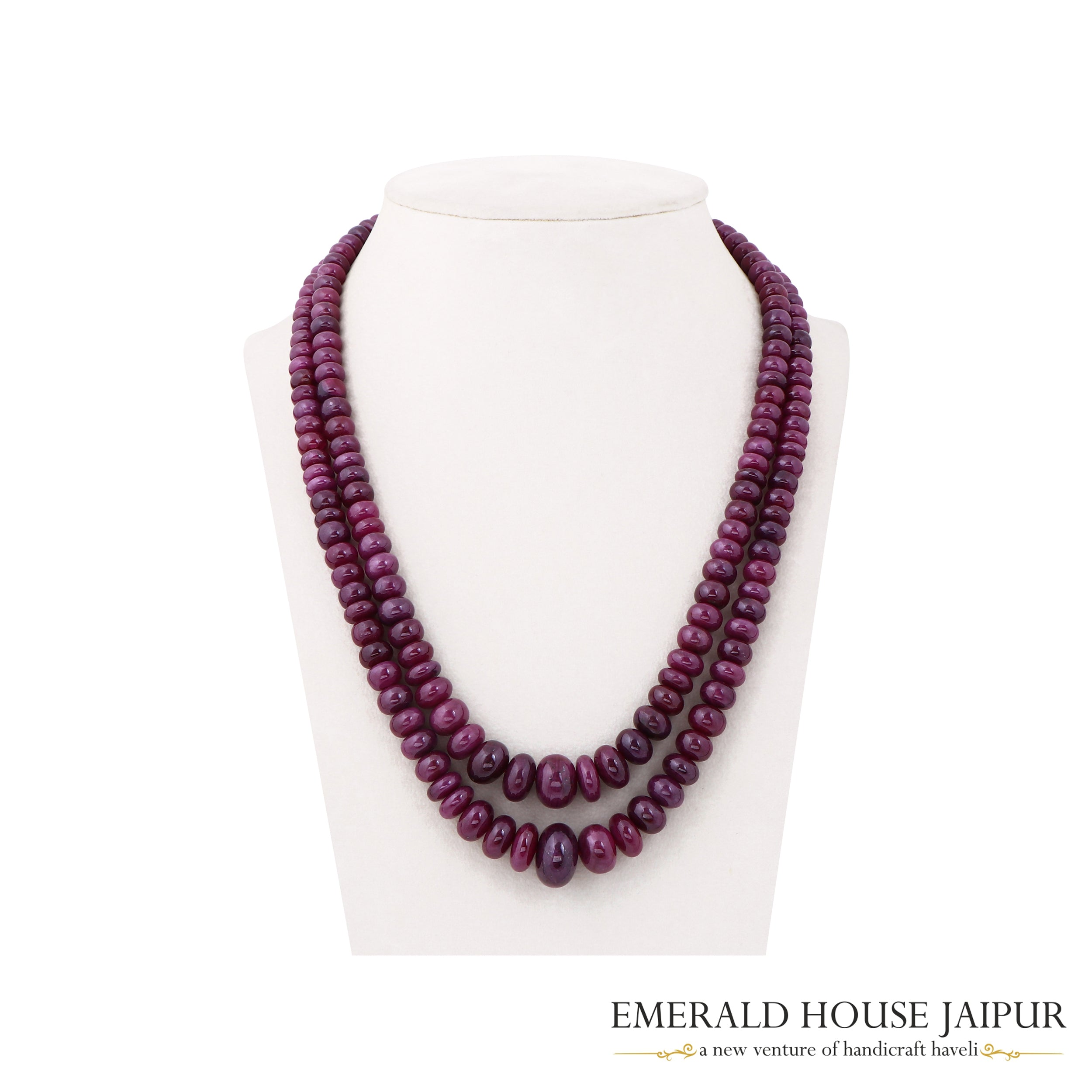 Gradually Set Mozambique Ruby Double Beads Necklace Round Tumble - Emerald House Jaipur
