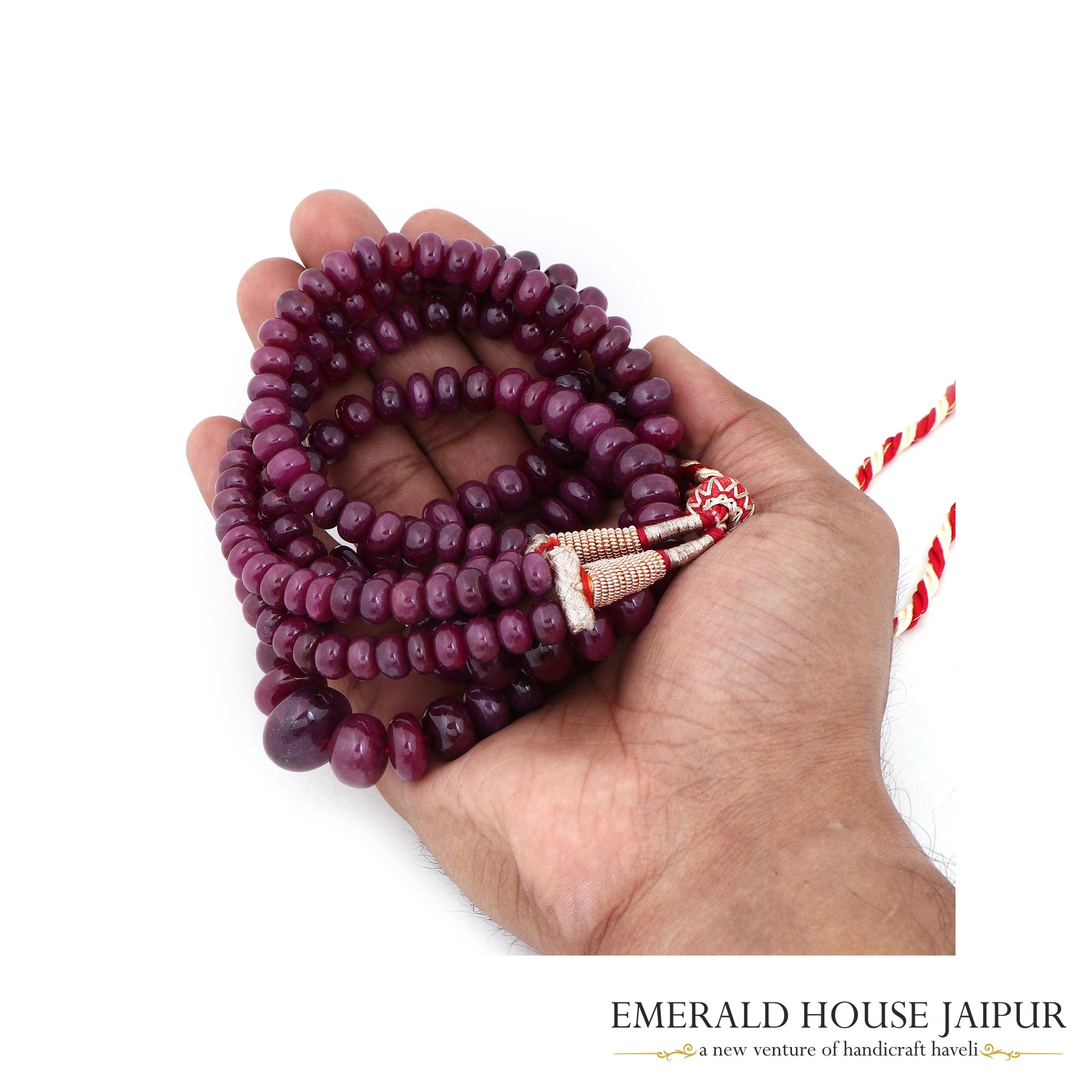 Gradually Set Mozambique Ruby Double Beads Necklace Round Tumble - Emerald House Jaipur