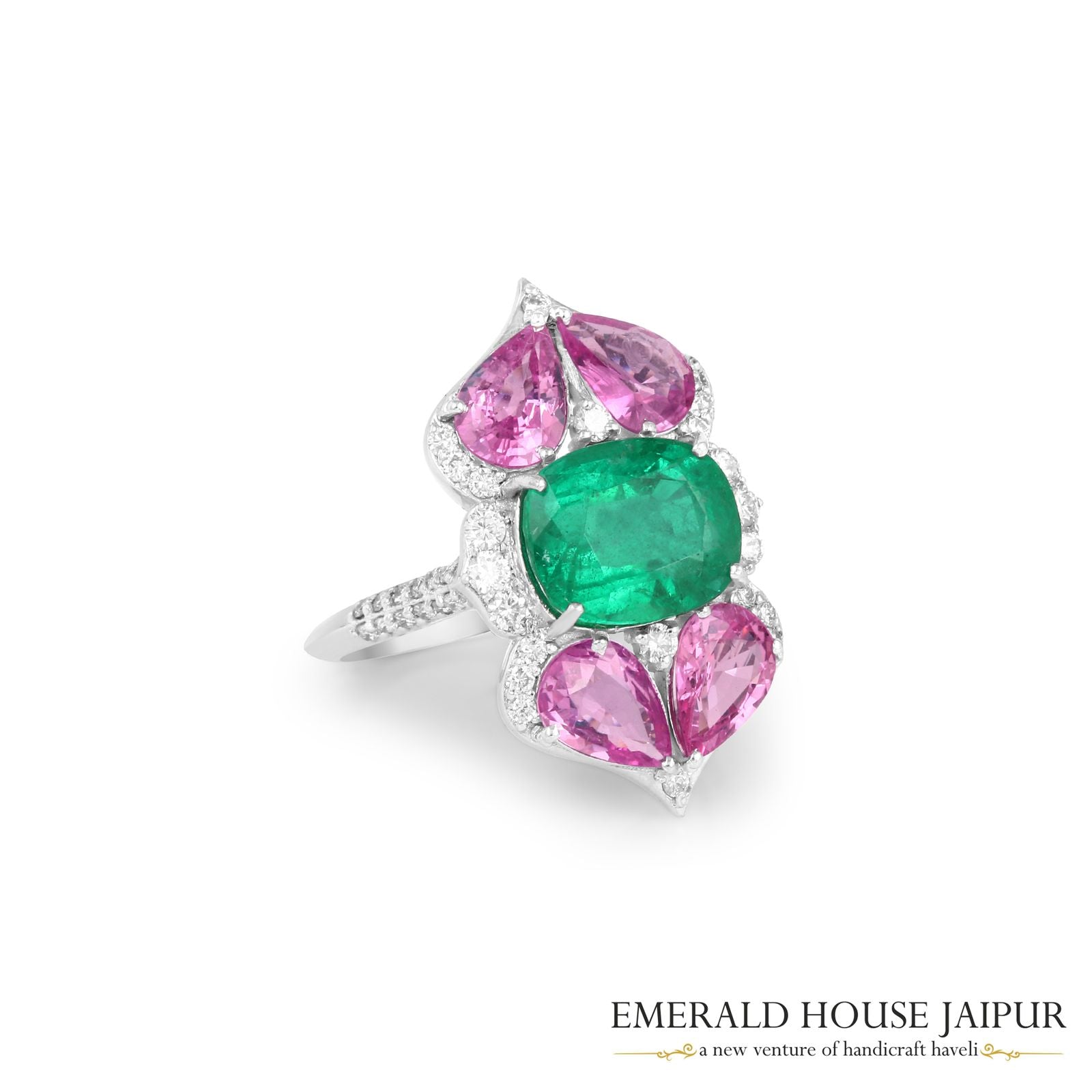 Verdant Kiss Pink Sapphire & Emerald Ring