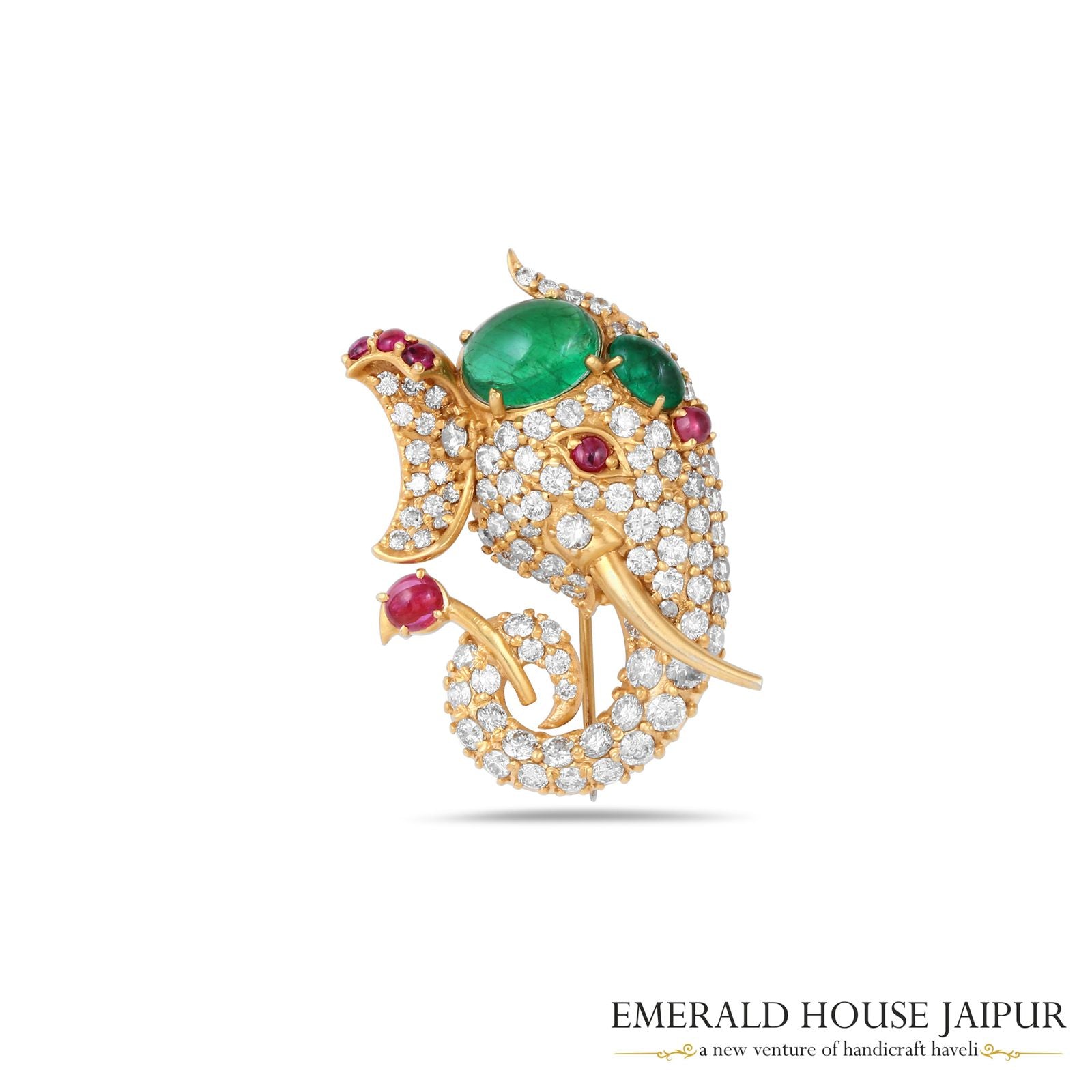 Majestic Elephant Emerald Ruby Brooch