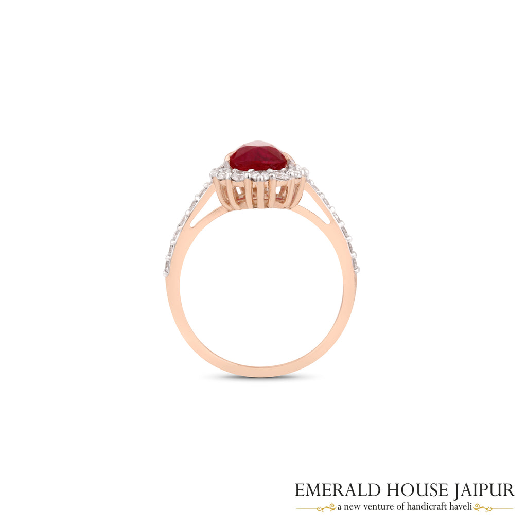 Pear-Cut Mozambique Ruby & Diamond Halo Ring in 18K Rose Gold