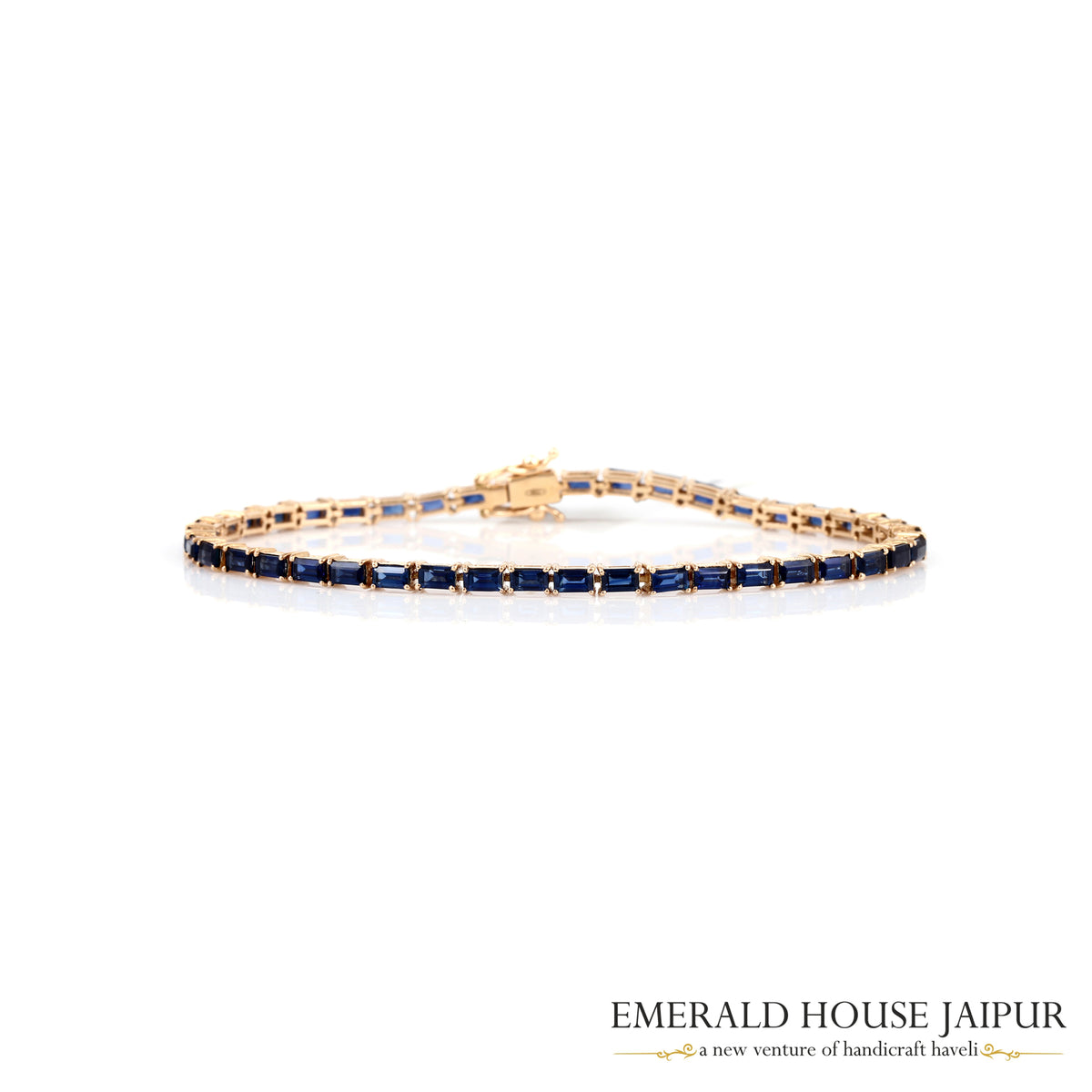 Blue Sapphire Baguette Tennis Bracelet in 18K Yellow Gold