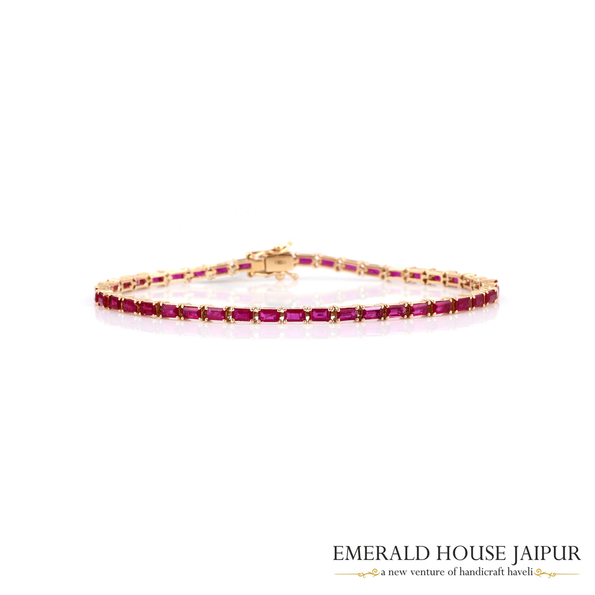 Ruby Baguette Tennis Bracelet in 18K Yellow Gold
