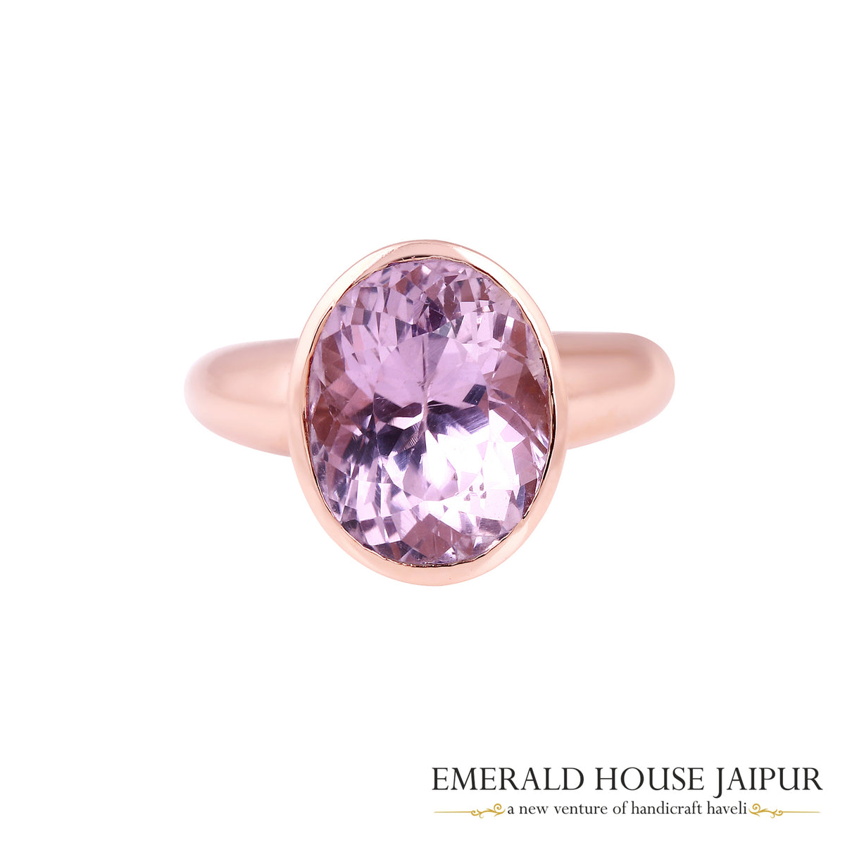 Brazilian Oval Kunzyte Ring In 18K Matte Rose Gold