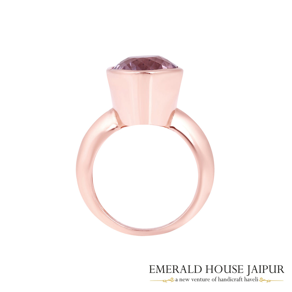 Brazilian Oval Kunzyte Ring In 18K Matte Rose Gold