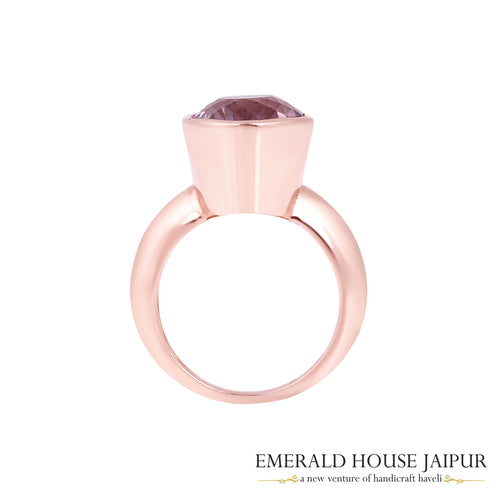 Brazilian Oval Kunzyte Ring In 18K Matte Rose Gold