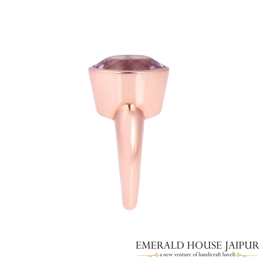 Brazilian Oval Kunzyte Ring In 18K Matte Rose Gold