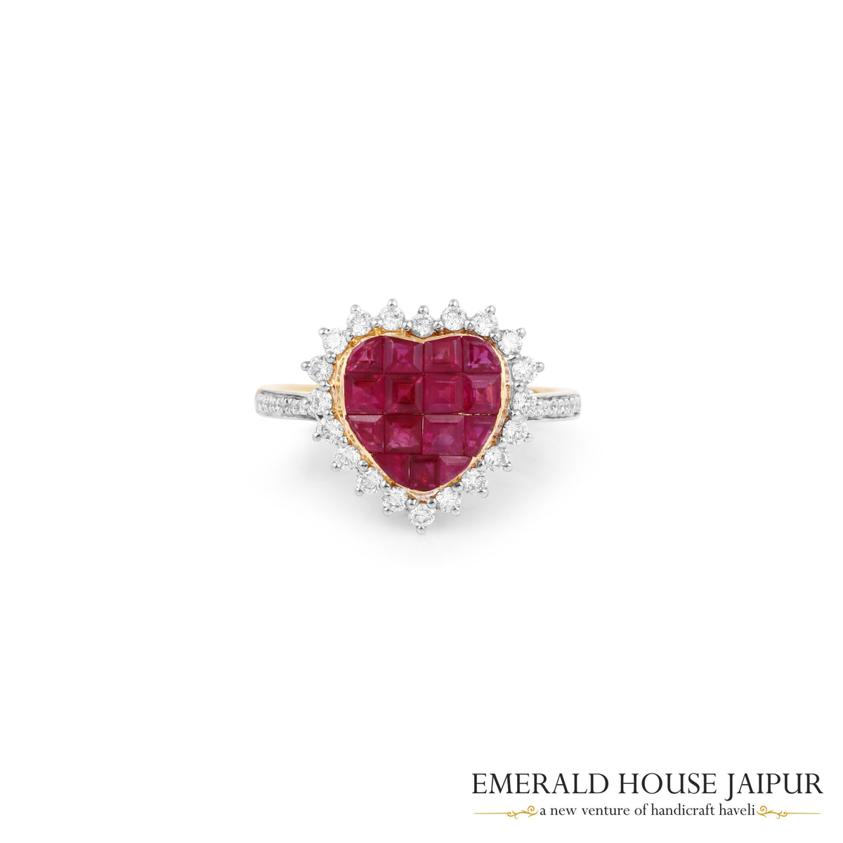 Heart-Cut Mozambique Ruby & Diamond Halo Ring in 18K Yellow Gold