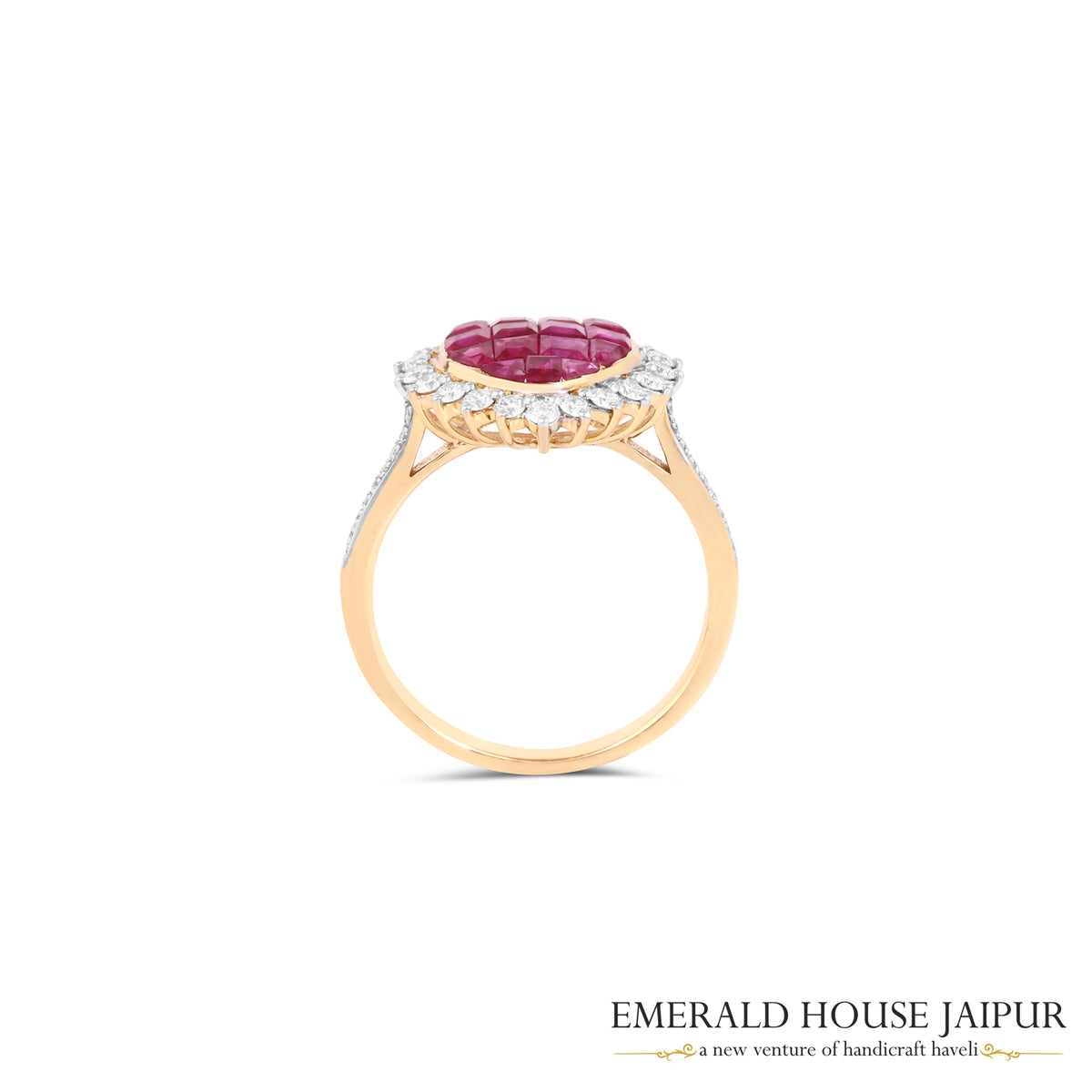 Heart-Cut Mozambique Ruby & Diamond Halo Ring in 18K Yellow Gold