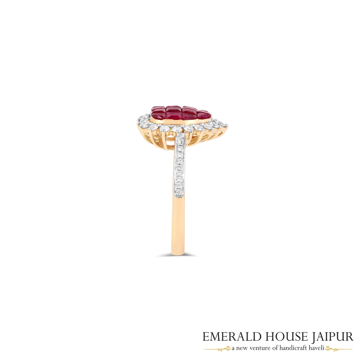 Heart-Cut Mozambique Ruby & Diamond Halo Ring in 18K Yellow Gold