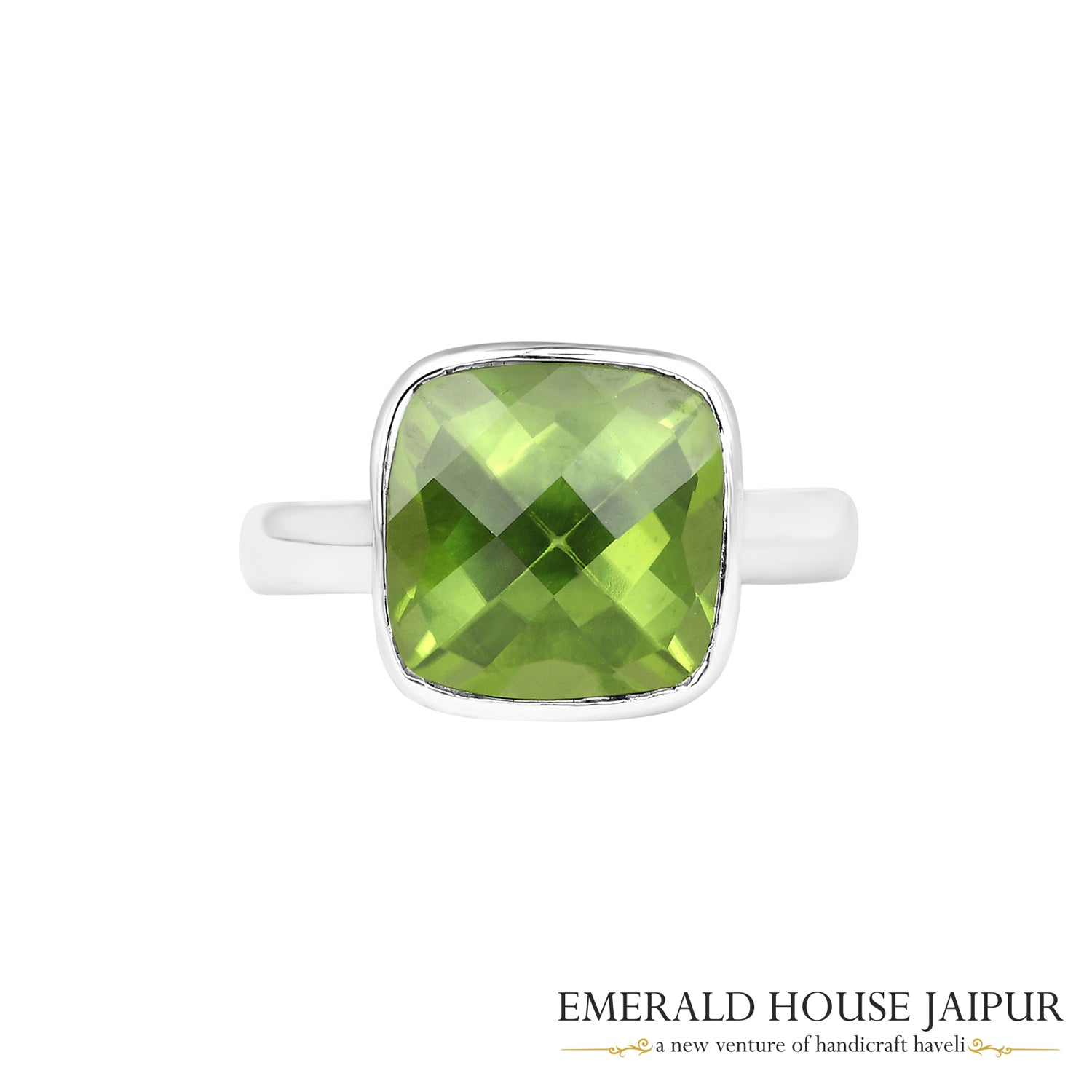 Arizona Square Peridot Ring In 18K White Gold
