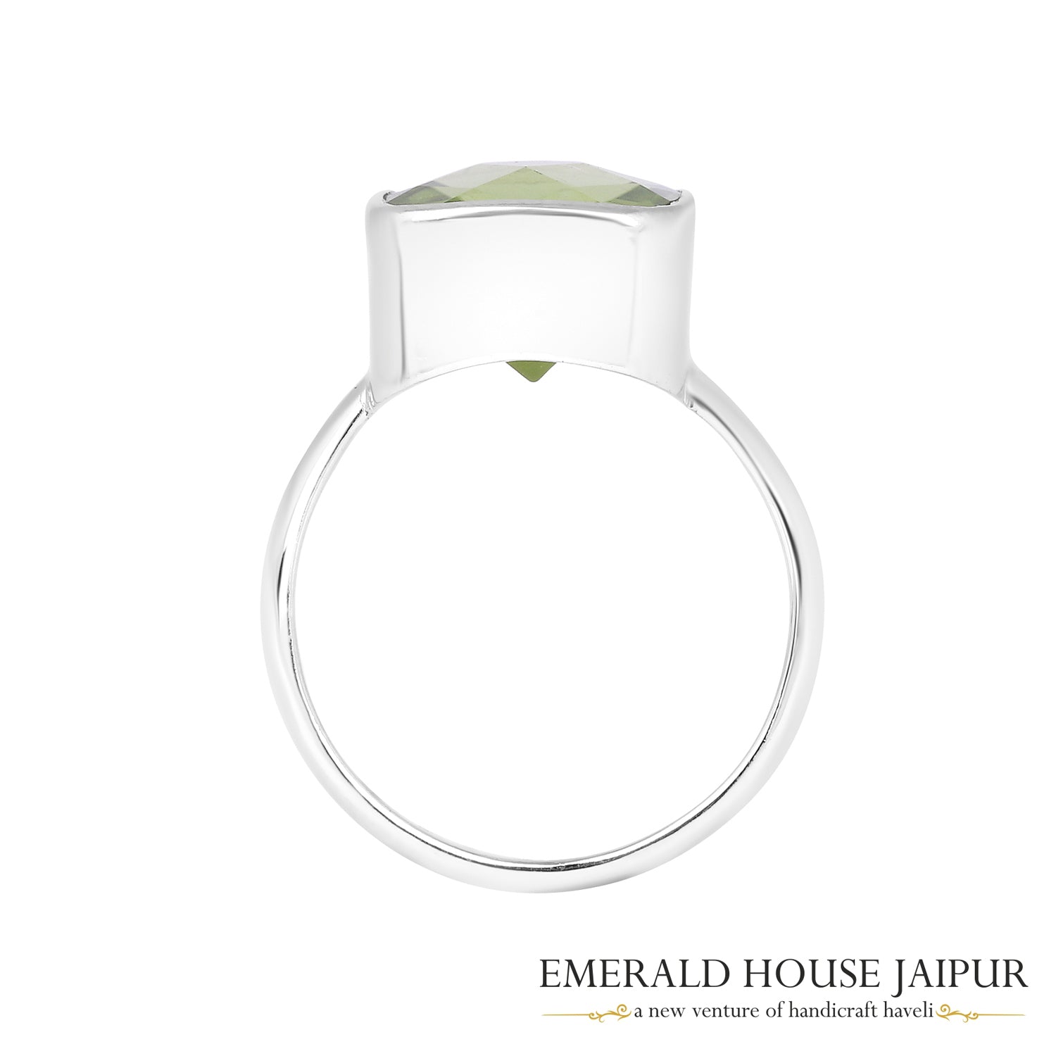 Arizona Square Peridot Ring In 18K White Gold
