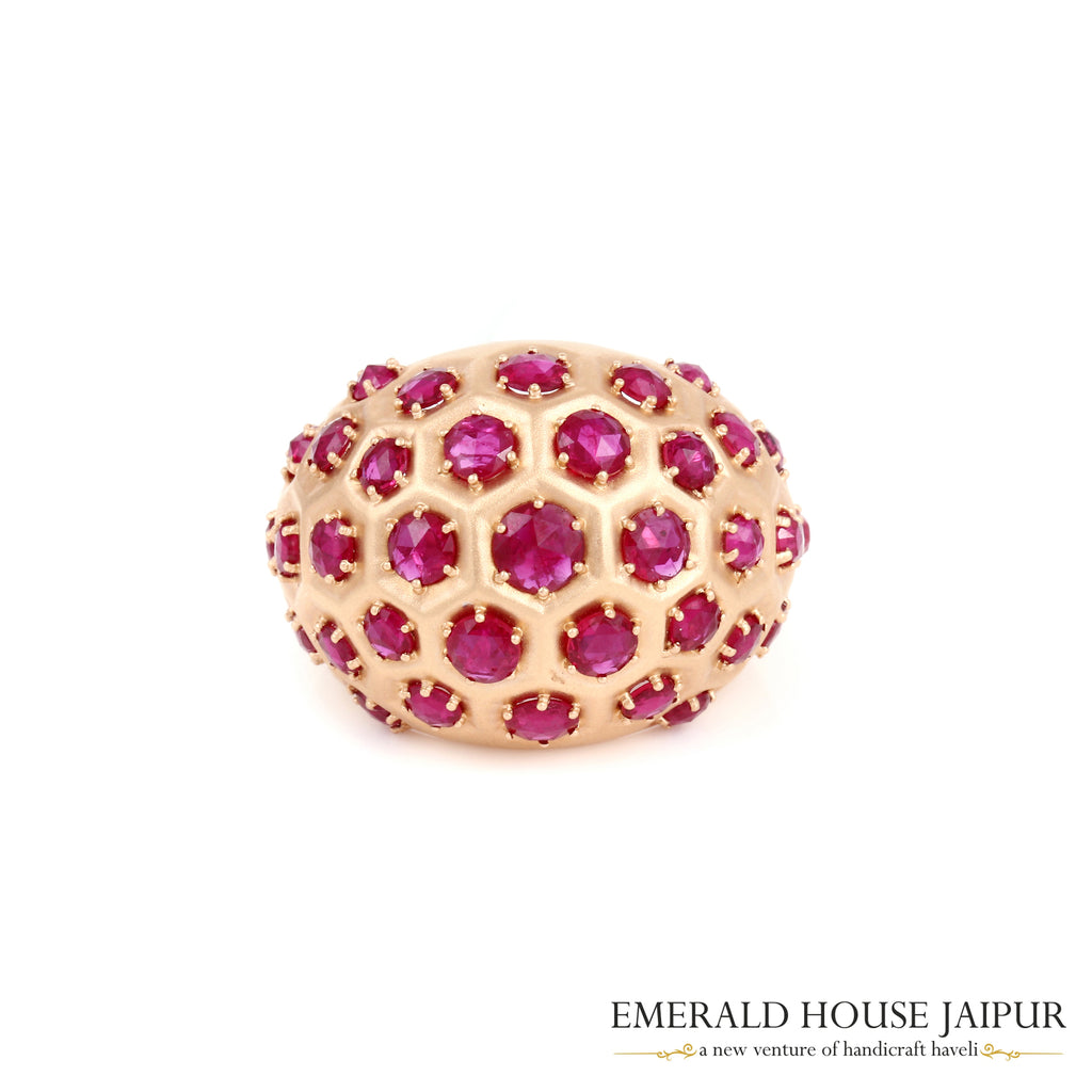 Multi-Cut Ruby Dome Ring with Graduated Ruby Arrangement in 18K Rose Gold