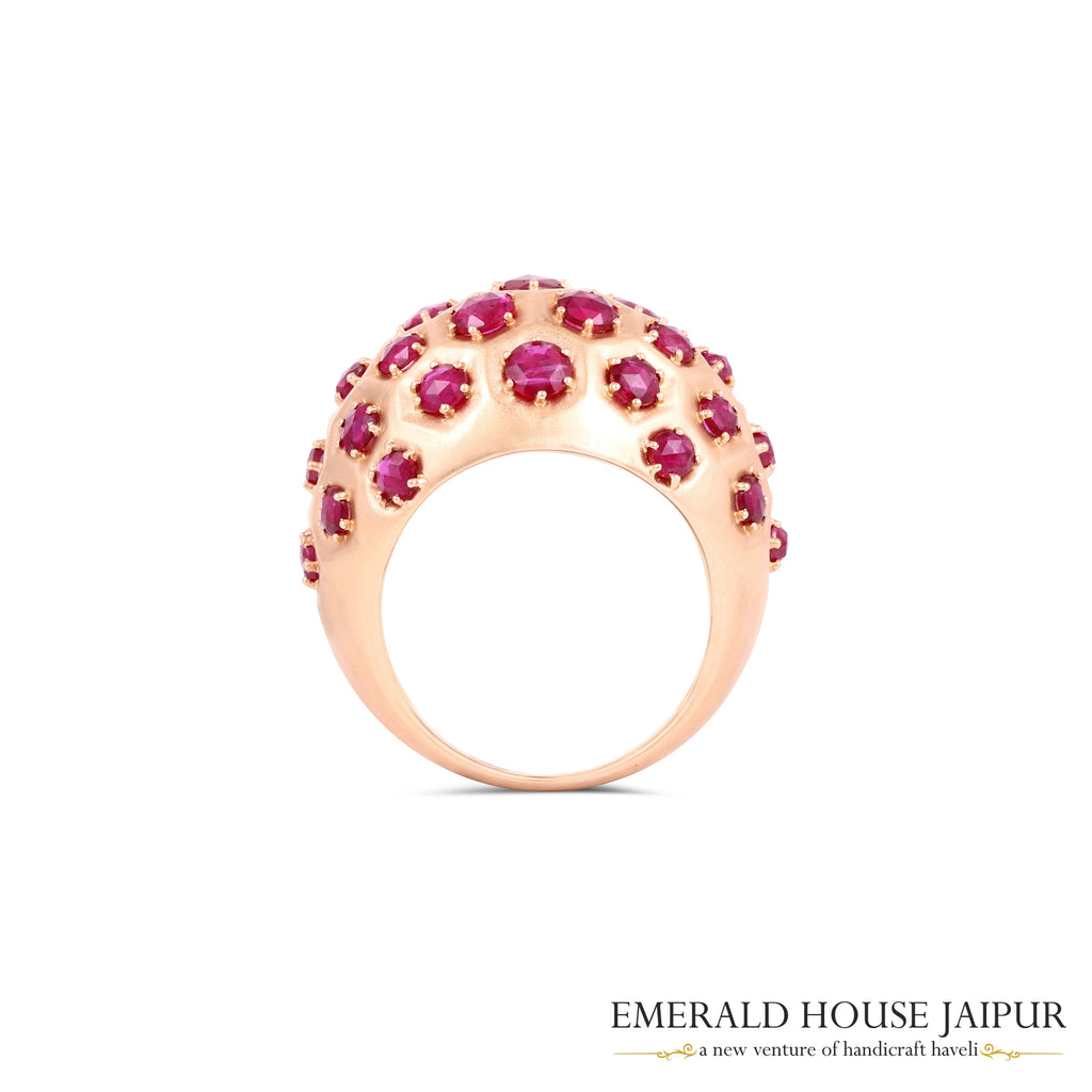 Multi-Cut Ruby Dome Ring with Graduated Ruby Arrangement in 18K Rose Gold