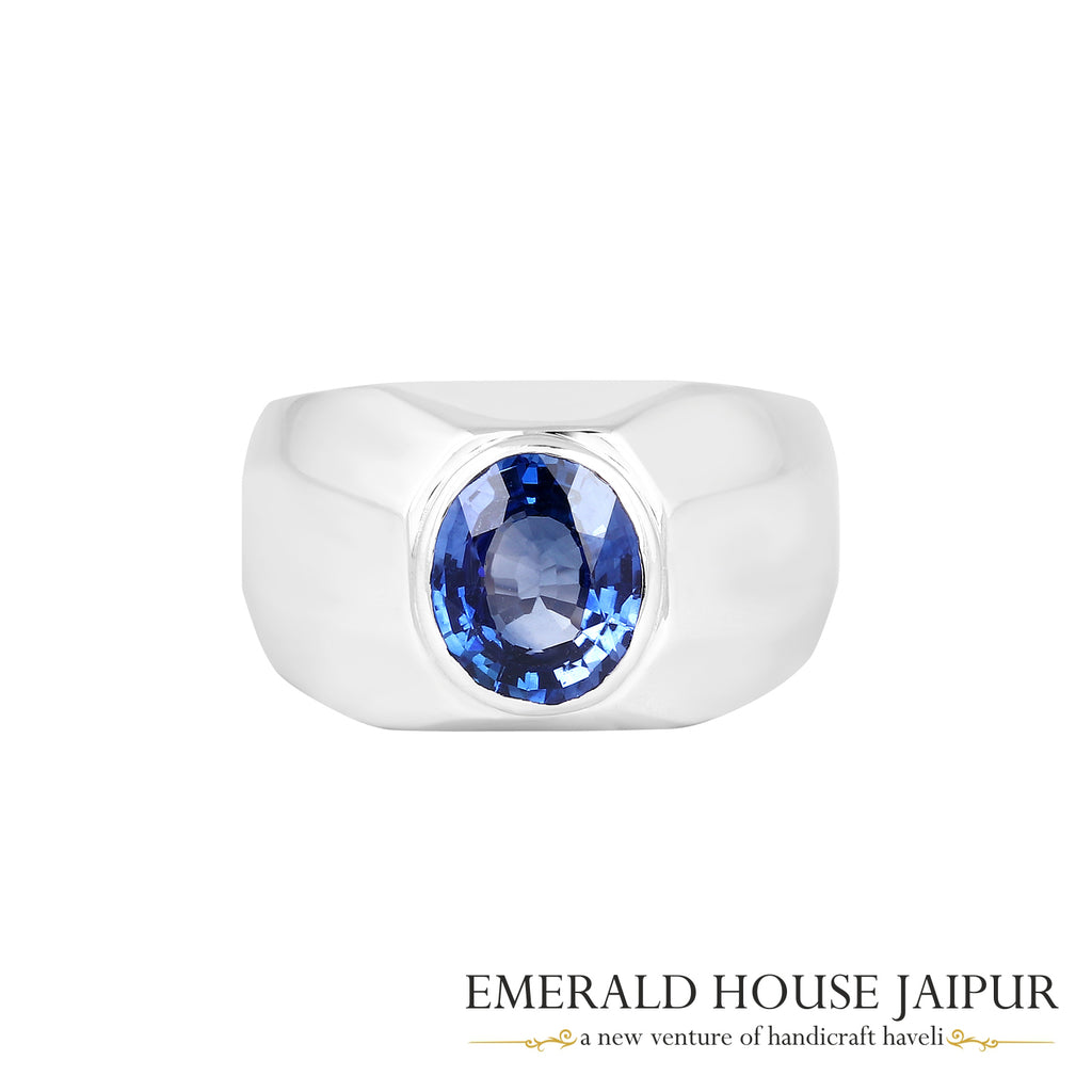 Ceylon Oval Blue Sapphire Ring In 18K White Gold