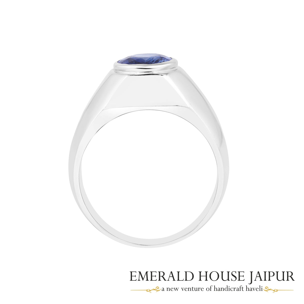 Ceylon Oval Blue Sapphire Ring In 18K White Gold