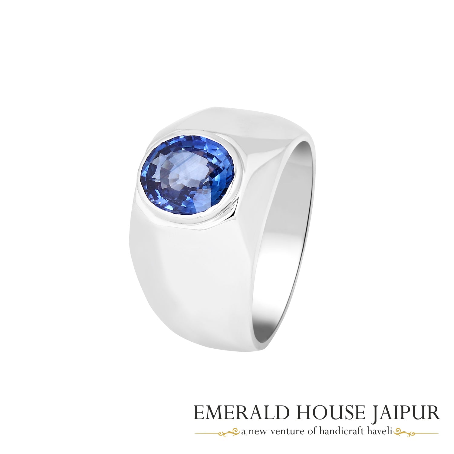 Ceylon Oval Blue Sapphire Ring In 18K White Gold