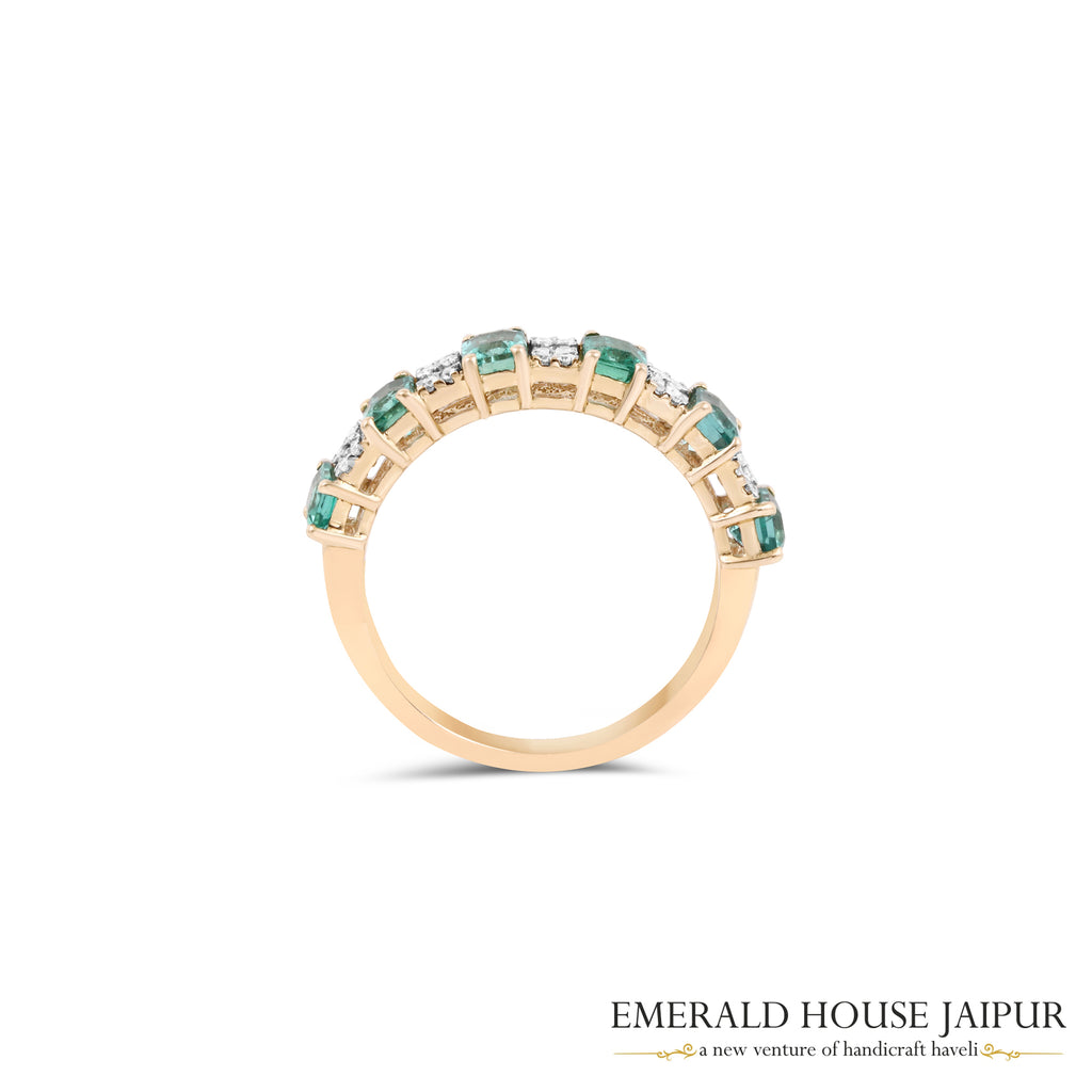 Emerald-Cut Emerald & Baguette-Cut Diamond Alternating Band Ring in 18K Yellow Gold