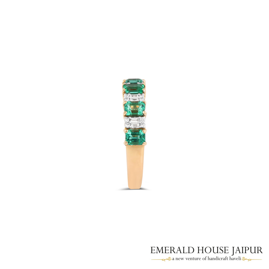 Emerald-Cut Emerald & Baguette-Cut Diamond Alternating Band Ring in 18K Yellow Gold