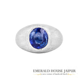 Ceylon Oval Blue Sapphire Ring In 18K Brushed Matte White Gold