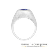 Ceylon Oval Blue Sapphire Ring In 18K Brushed Matte White Gold