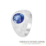 Ceylon Oval Blue Sapphire Ring In 18K Brushed Matte White Gold