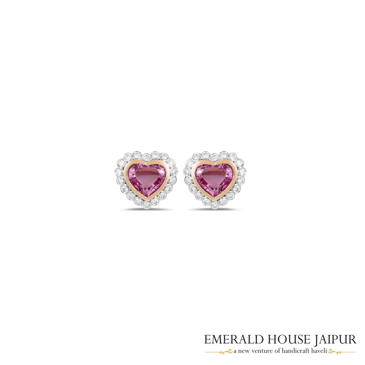 Heart-Cut Pink Sapphire & Diamond Halo Stud Earrings in 18K Rose Gold