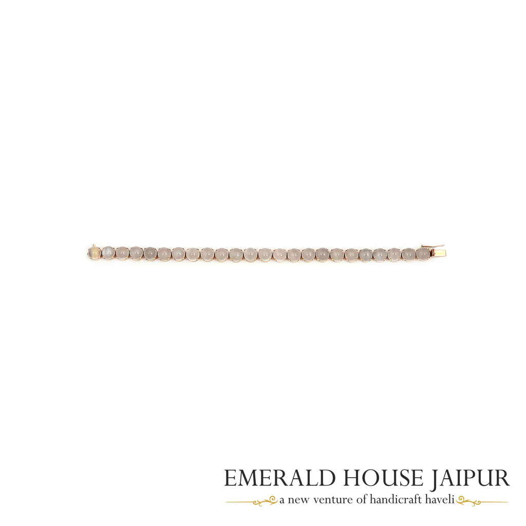Grey Moonstone Cabochon Bracelet in 18K Rose Gold