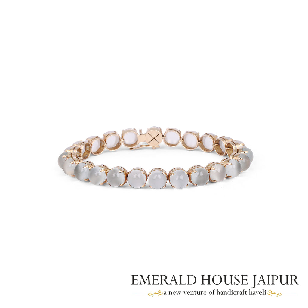 Grey Moonstone Cabochon Bracelet in 18K Rose Gold