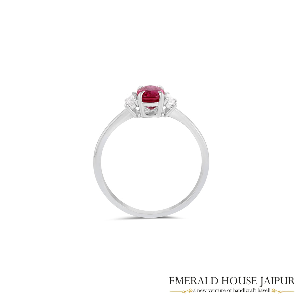 Oval-Cut Ruby & Baguette-Cut Diamond Ring in 18K White Gold