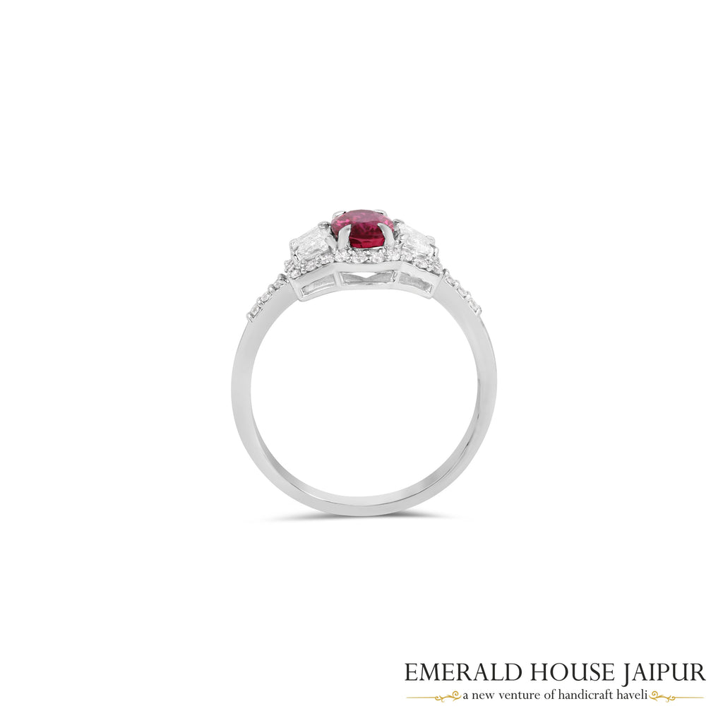 Oval-Cut Ruby & Baguette Diamond Ring in 18K White Gold