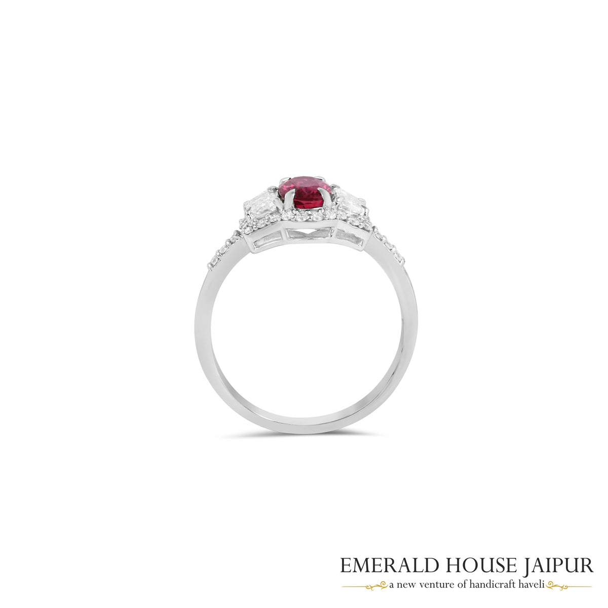 Oval-Cut Ruby & Baguette Diamond Ring in 18K White Gold