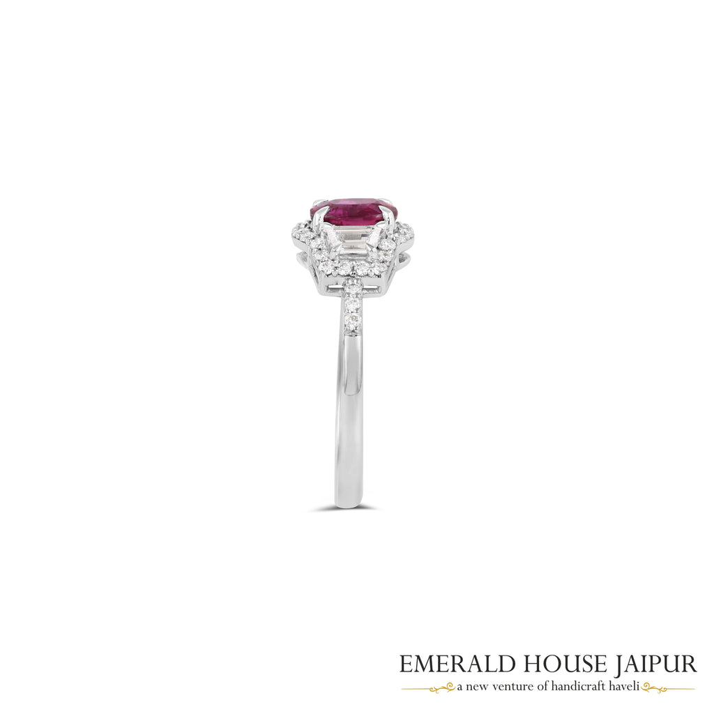 Oval-Cut Ruby & Baguette Diamond Ring in 18K White Gold