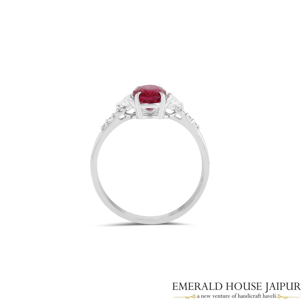 Oval-Cut Mozambique Ruby & Baguette Diamond Ring in 18K White Gold