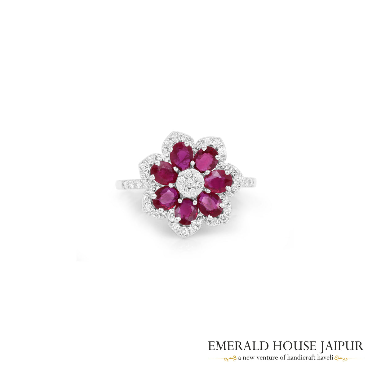 Oval-Cut Mozambique Ruby Floral Ring in 18K White Gold