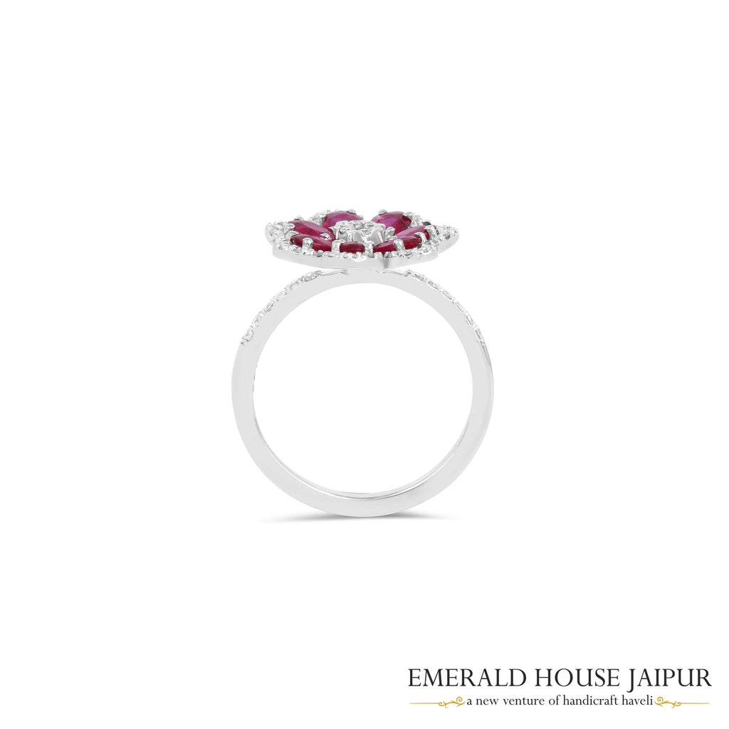 Oval-Cut Mozambique Ruby Floral Ring in 18K White Gold