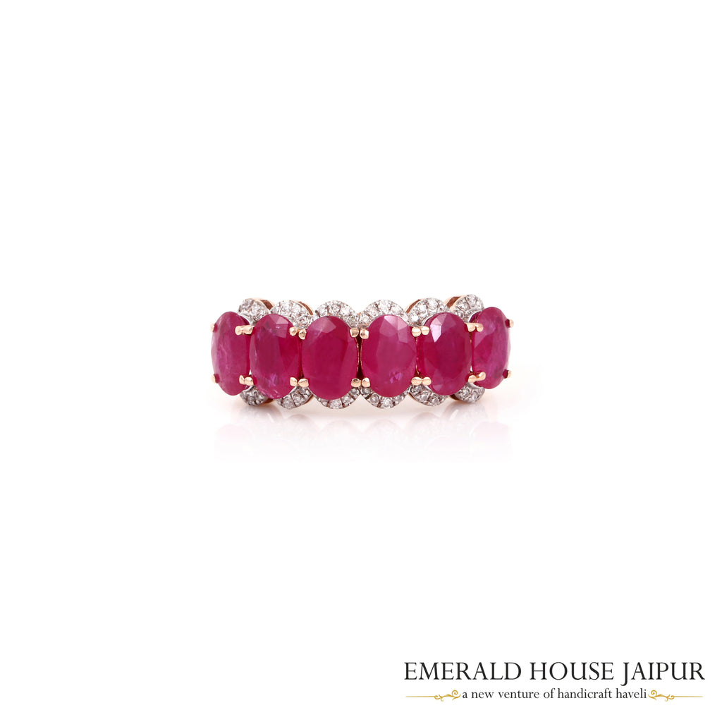 Oval-Cut Ruby & Diamond Half-Band Ring in 18K Rose Gold
