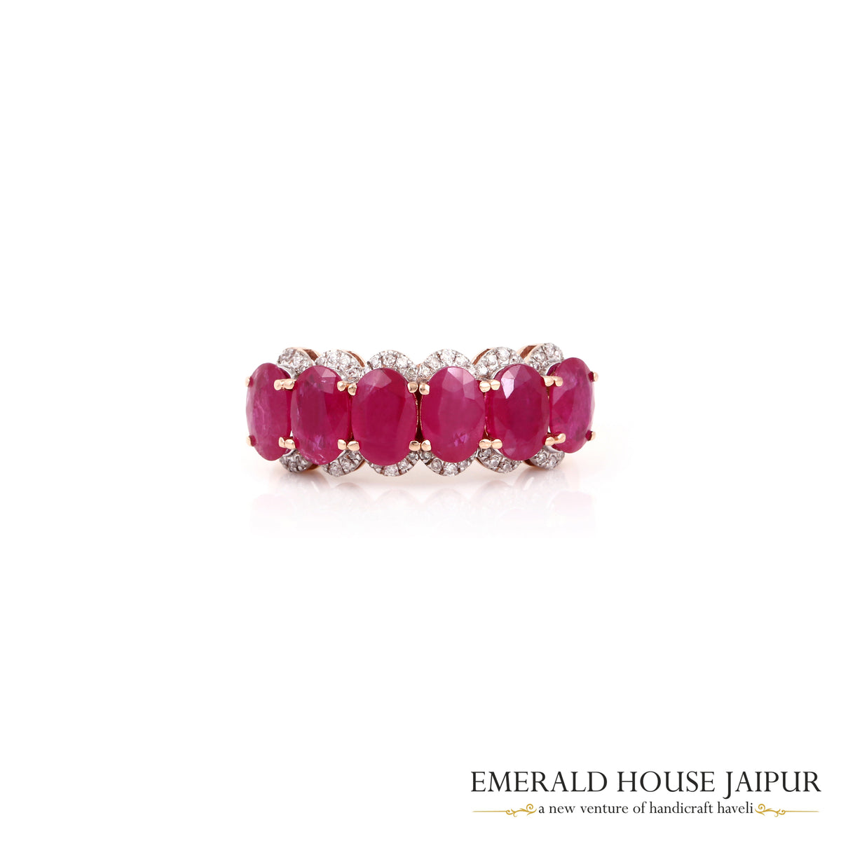 Oval-Cut Ruby & Diamond Half-Band Ring in 18K Rose Gold
