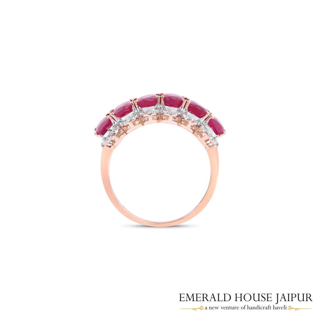 Oval-Cut Ruby & Diamond Half-Band Ring in 18K Rose Gold