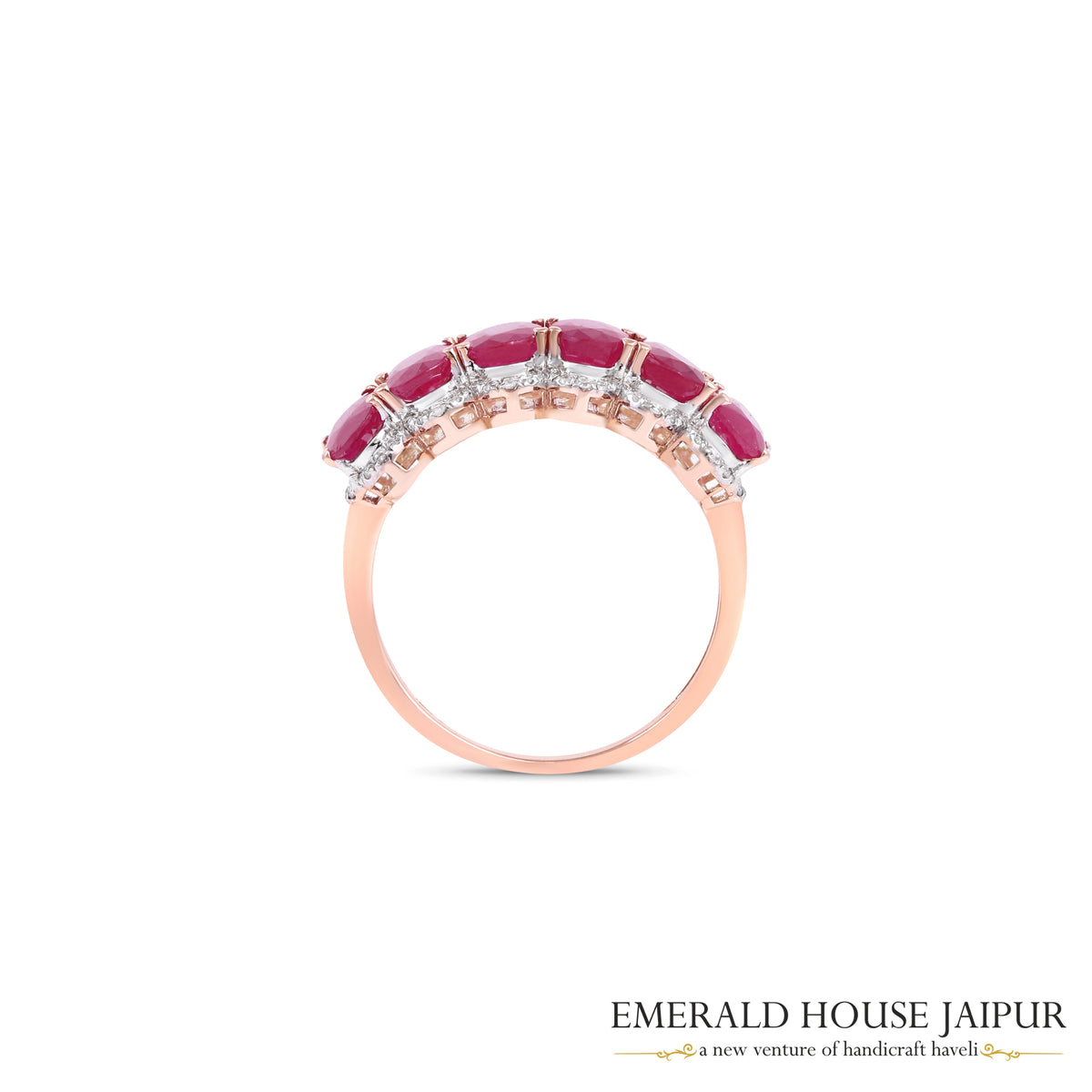 Oval-Cut Ruby & Diamond Half-Band Ring in 18K Rose Gold