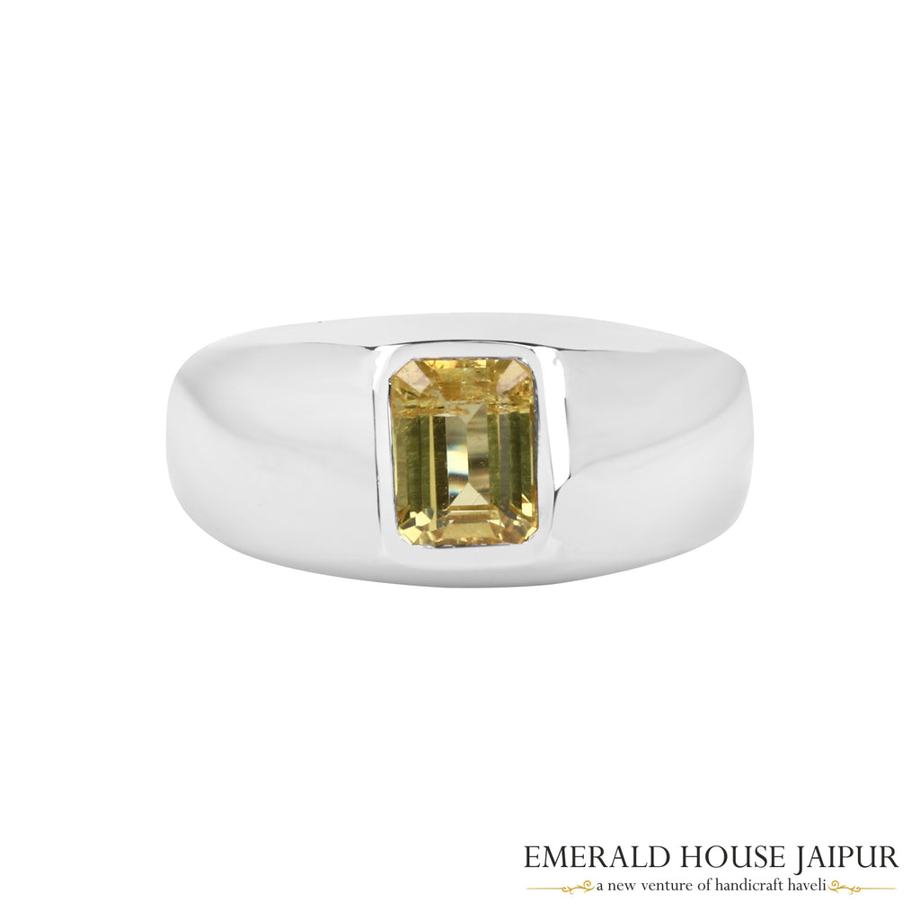Thai Octagon Yellow Sapphire Ring In 18K White Gold