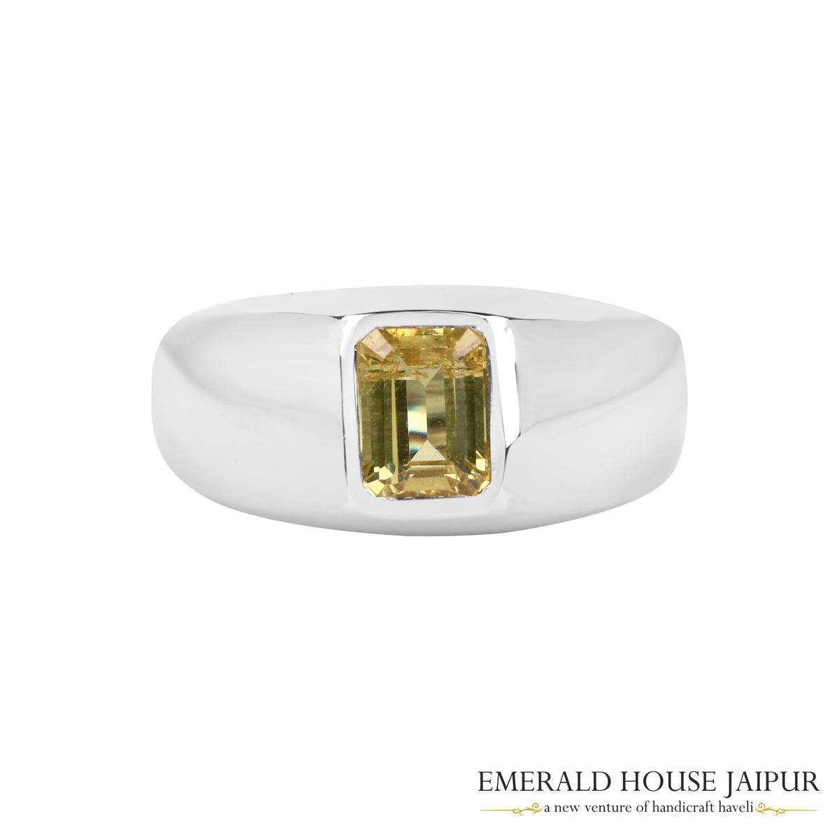 Thai Octagon Yellow Sapphire Ring In 18K White Gold