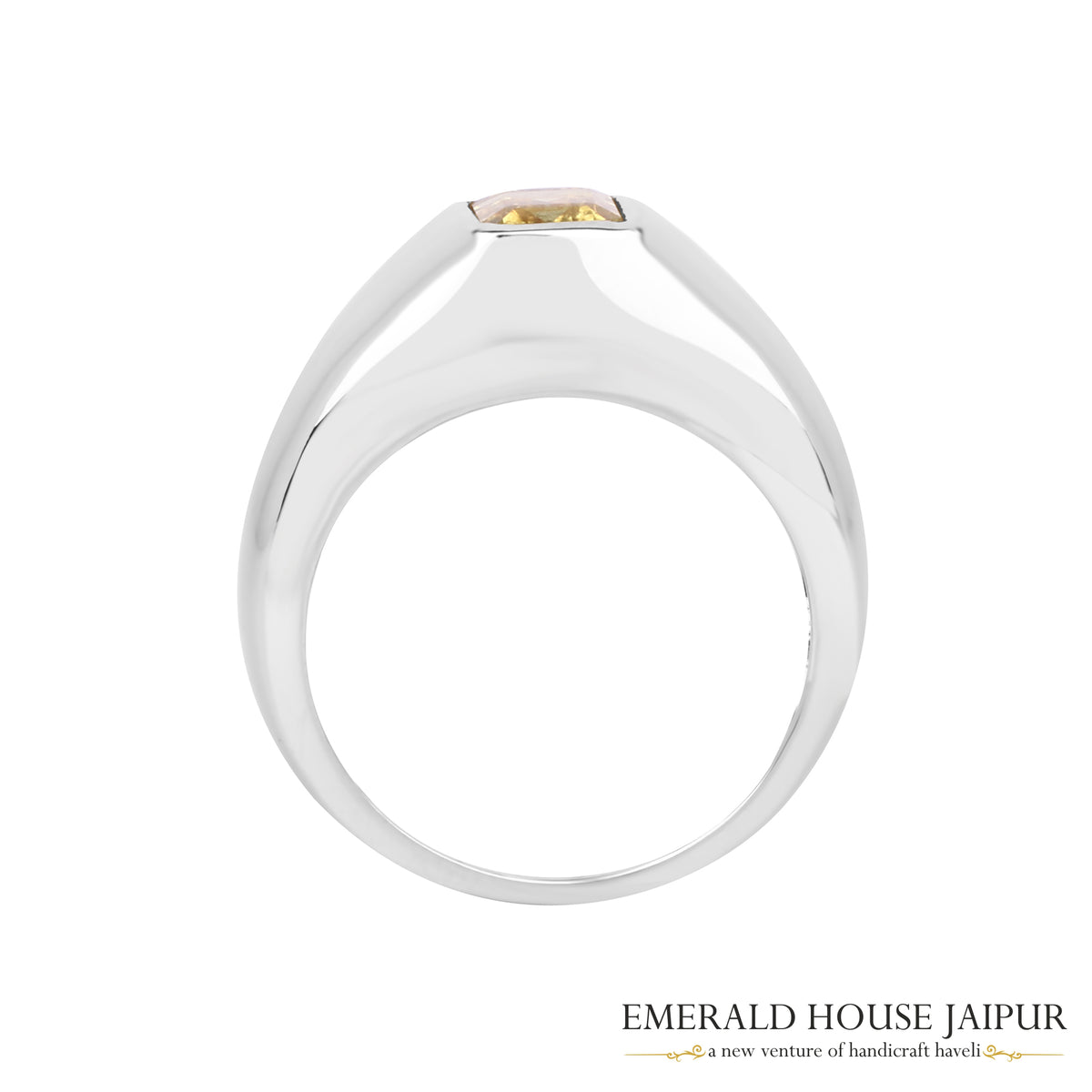 Thai Octagon Yellow Sapphire Ring In 18K White Gold